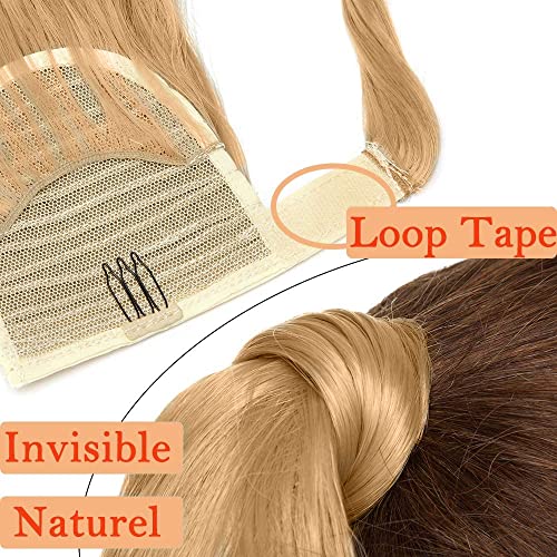 Long Ponytail Hair Extension Curly Wavy Wrap Around One Piece Pony Tail Extensions Clip in Synthetic Hairpieces Wig with Magic Paste for Women Girls Brown Blonde 24" - Image 2