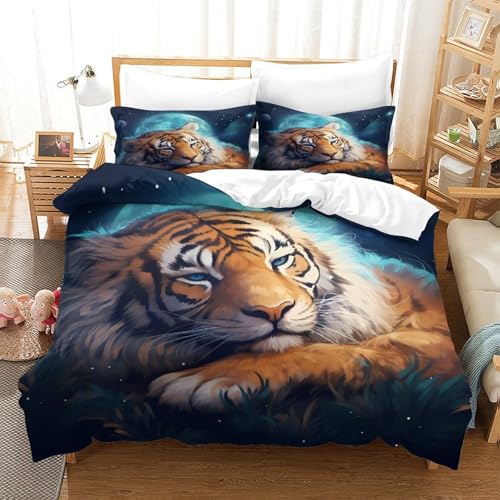 Housse de Couette Tigre 3D Double 200x200 cm avec Parure de Lit en Microfibre pour Ado - 3