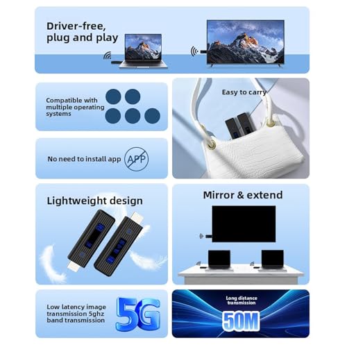 Yunseity Wireless Extender 1080P Transmisor y Receptor Inalámbrico HD 5.8GHz 50m Alcance 1920x1080 60Hz para PC Laptop TV Proyector Home Theater miniatura 5