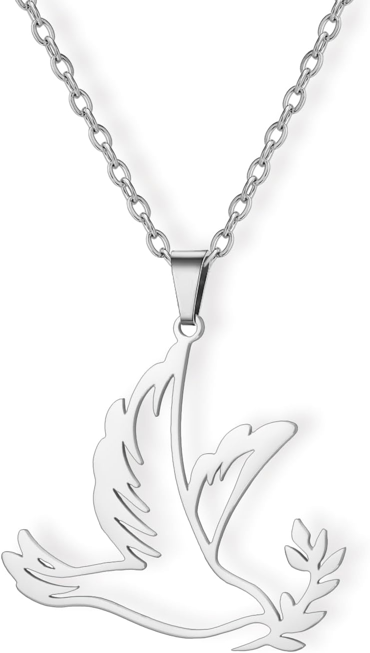 Amaxer Adjustable Dove Necklaces for Women Stainless Steel Olive Branch Peace Symbol Jewelry