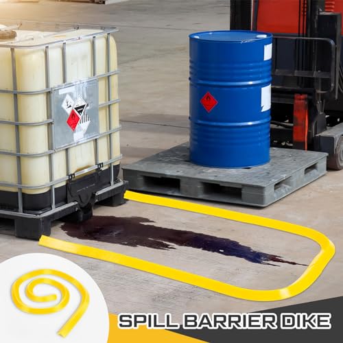 Image of Pushglossy Spill Barrier Dike Solid Liquid Blocker Door Blocker Dike Lab Spill Control Supplies, Composed of 2pcs 5ft Blockers, Yellow (10'L x 2.6 inchW x 1.5 inchH)