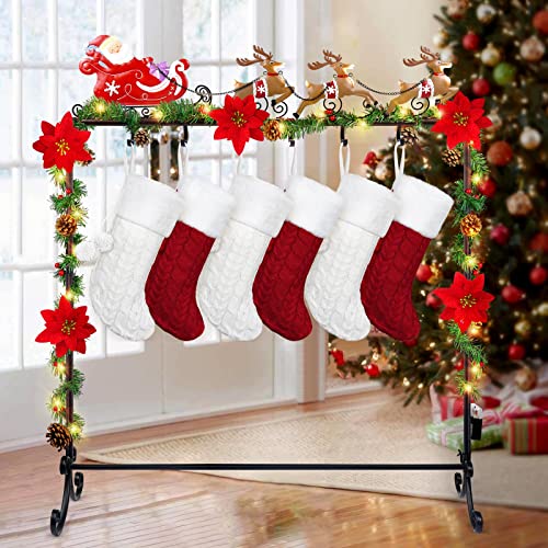 Yoochee Christmas Stocking Holder Stand With 10 Detachable Hooks, Metal Sturdy Christmas Elk Cart Stocking Stand Rack For Floor, Christmas Decorations For Fireplace Living Room - Black #TOP15