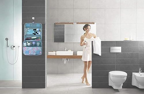 Miniatura 6 de Trawila Neceser colgante de viaje, bolsa de cosméticos, organizador de maquillaje para hombres y mujeres con gancho resistente, Flamenco azul