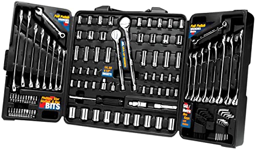 Exclusive Discount 90% Price Performance Tool W1525 SAE/Metric Tri-Fold Mechanic's Tool Set for Auto Repairs, Gray, 1/4", 3/8" & 1/2" Drive, 125 Pieces