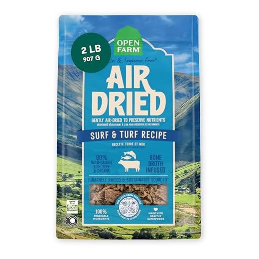 Open Farm, Air Dried Dog Food Infused with Bone Broth, Grain & Legume Free, Complete Meal or Food Topper, Surf & Turf Recipe, 2lb Bag