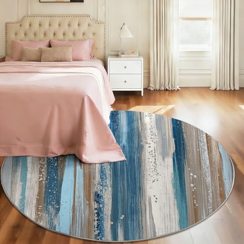 Alfombra redonda azul de 100 cm con líneas modernas lavable para salón y bajada de cama 6