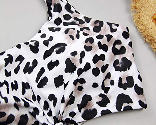 image for Balasami Women's Scoop Neck Tie Knot Front Leopard Printed Soft Padded