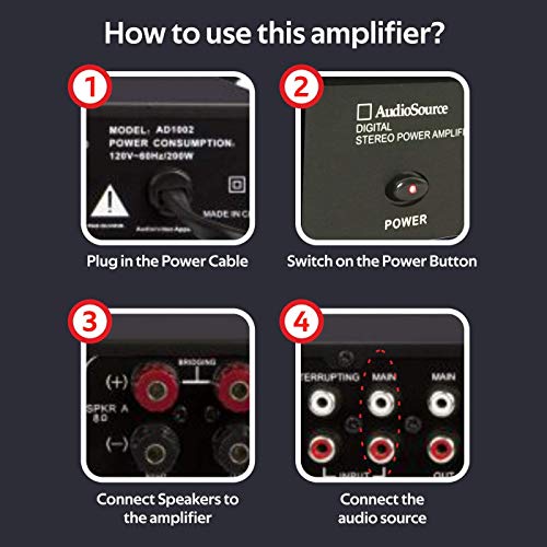 Audiosource Digital Amplifier, 2 Channel Stereo Power D Amplifier Ad1002 For Home Sound Systems #TOP3