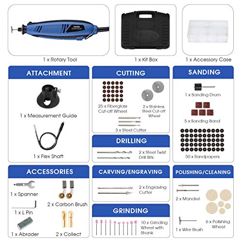 HOLIFE Rotary Tool Kit, 120PCS Rotary Accessory Kit with Variable Speed, Flexible Shaft, Multi-function for Craft, Wood Carving, Sanding