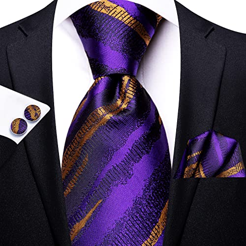 Image of Hi-Tie 3 Pcs Gift Box Mens Tie Set Necktie with Pocket Square Cufflinks Lapel Pin Silk Neck Tie Collection