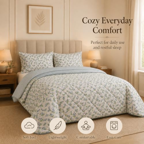 Image of Signature Reversible AC Comforter Set 350 GSM,Soft Microfibre King Size Quilt Blanket for Winter (Mint Meadow, Double Bed)