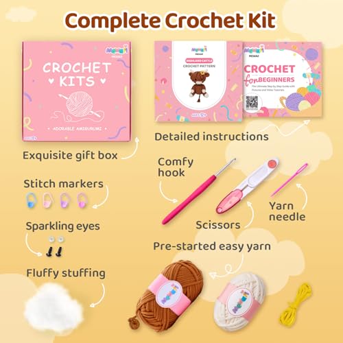 Image of Mewaii Crochet Kit for Beginners with 40% Extra Eco-Friendly Pre-Started Easy Yarn, Step-by-Step Video Tutorials for Adults and Kids (Highland Cattle)