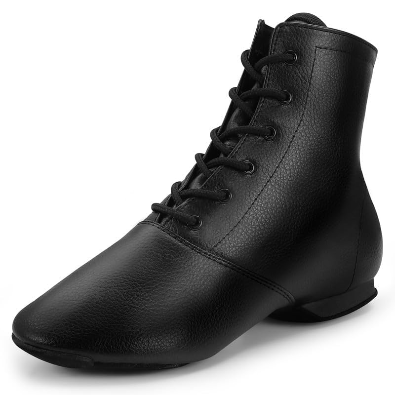 Jazz Boots Dance Shoes Split Sole Jazz Shoes Leather Dancing Shoes for Men Women,Black2