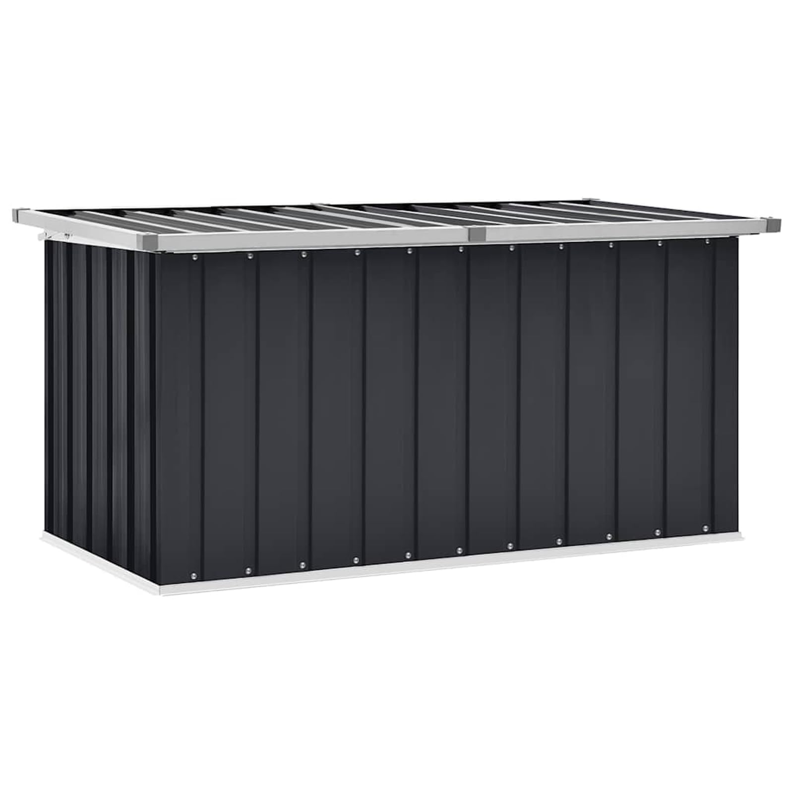 Gecheer Coffre de Rangement Jardin Anthracite 129x67x65cm - Acier Galvanisé, Spacieux, Facile à Assembler