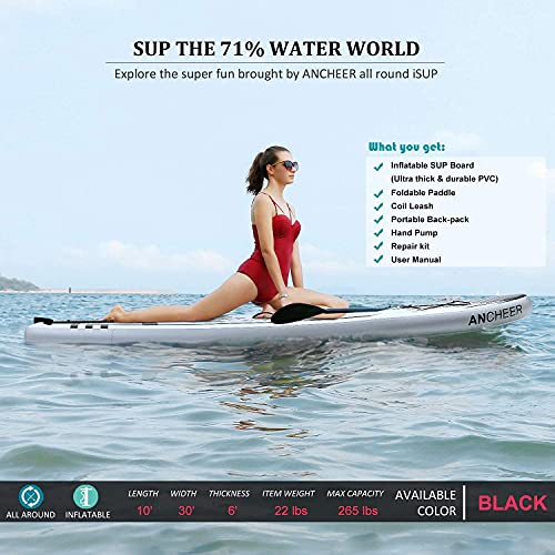 ANCHEER-Inflatable-Stand-Up-Paddle-Board-6-Inches-Thick-iSUP-Package-WPremium-SUP-Accessories-Backpack-Wide-Non-Slip-Deck-Big-Fin-Adjustable-Paddle-Leash-Hand-PumpYouth-Adult