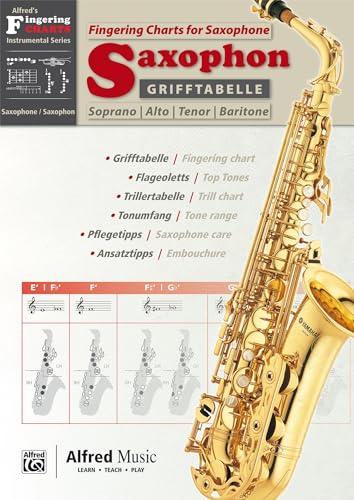 Alfred's Fingering Charts Instrumental Series / Grifftabelle Saxophon | Fingering Charts Saxophone: Zweisprachige Grifftabelle für Sopran-, Alt-, ... ... Pflege, Tonumfang und der Saxophonfamilie