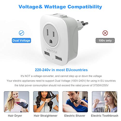 [3-Pack] Italy Travel Power Adapter, Vintar 3 Prong Grounded Plug With 2 Usb And 2 American Outlets, 4 In 1 Outlet Adaptor Dual Usb, Ac Outlet Adaptor For Usa To Italy Uruguay Chile (Type L) #TOP3