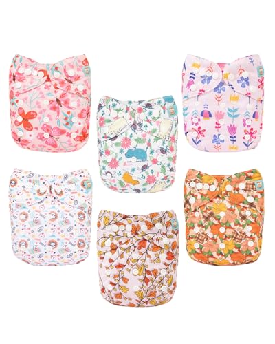 Image of ALVABABY Baby Cloth Diaper 6 Pack with 12 Inserts One Size Cloth Diaper Covers Adjustable Washable Reusable for Baby Girls and Boys