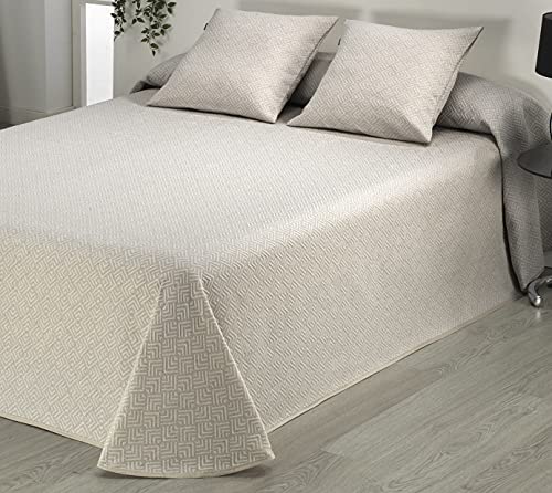 Sibiles - Colcha Piqué Cama 90, 105, 135, 150, 180 y 200 Dibujo Geométrico con Ribete Beta 10 (240x270 cm - Cama 135/150, Crudo)