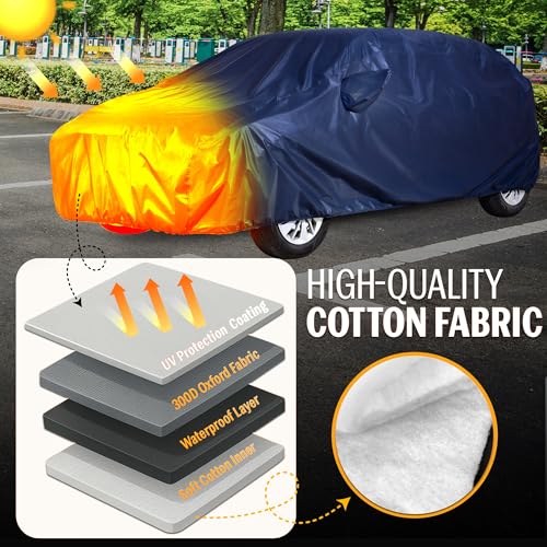 Image of Autofact 210D SuperDuper Waterproof Car Cover for Volkswagen Taigun | All-Weather Protection, UV & Heat Resistant, Windproof with Buckle Belt, Scratchproof & Dustproof, Navy Blue Color
