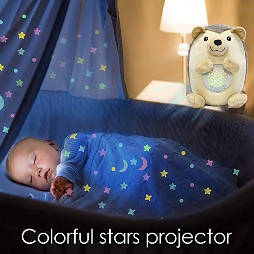 BEREST Baby Sleep Soother Hedgehod, Lullabies & Shusher White Noise Machine Sound Soother, Nursery Decor Night Light Projector, Toddler Crib Sleep Aid, Baby Shower Gifts Portable Hedgehod Toy