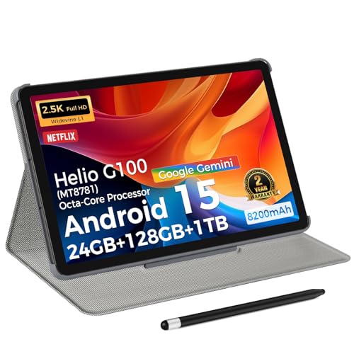 RebotAi Tablet de 11 Pulgadas, Android 15 Tablet 2560 x 1600IPS 2.5K Widevine L1, G100(MT8781) Procesador Octa-Core, 24 GB RAM, 128 GB ROM, Wi-Fi 6 y Bluetooth 5.2, batería de 8200 mAh