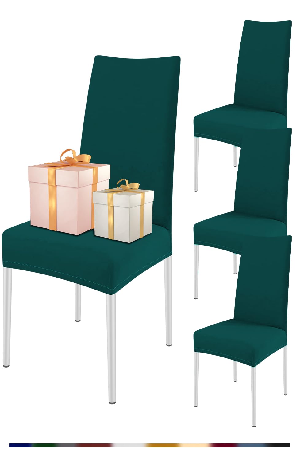 FIGOOO Coprisedie Elasticizzati con Schienale 4 Pezzi Coprisedia per Sala da Pranzo Spandex Fodera per Sedia da Cucina Universale Lavabile Decorazioni per la Casa Cucina(Verde Scuro,4pcs)