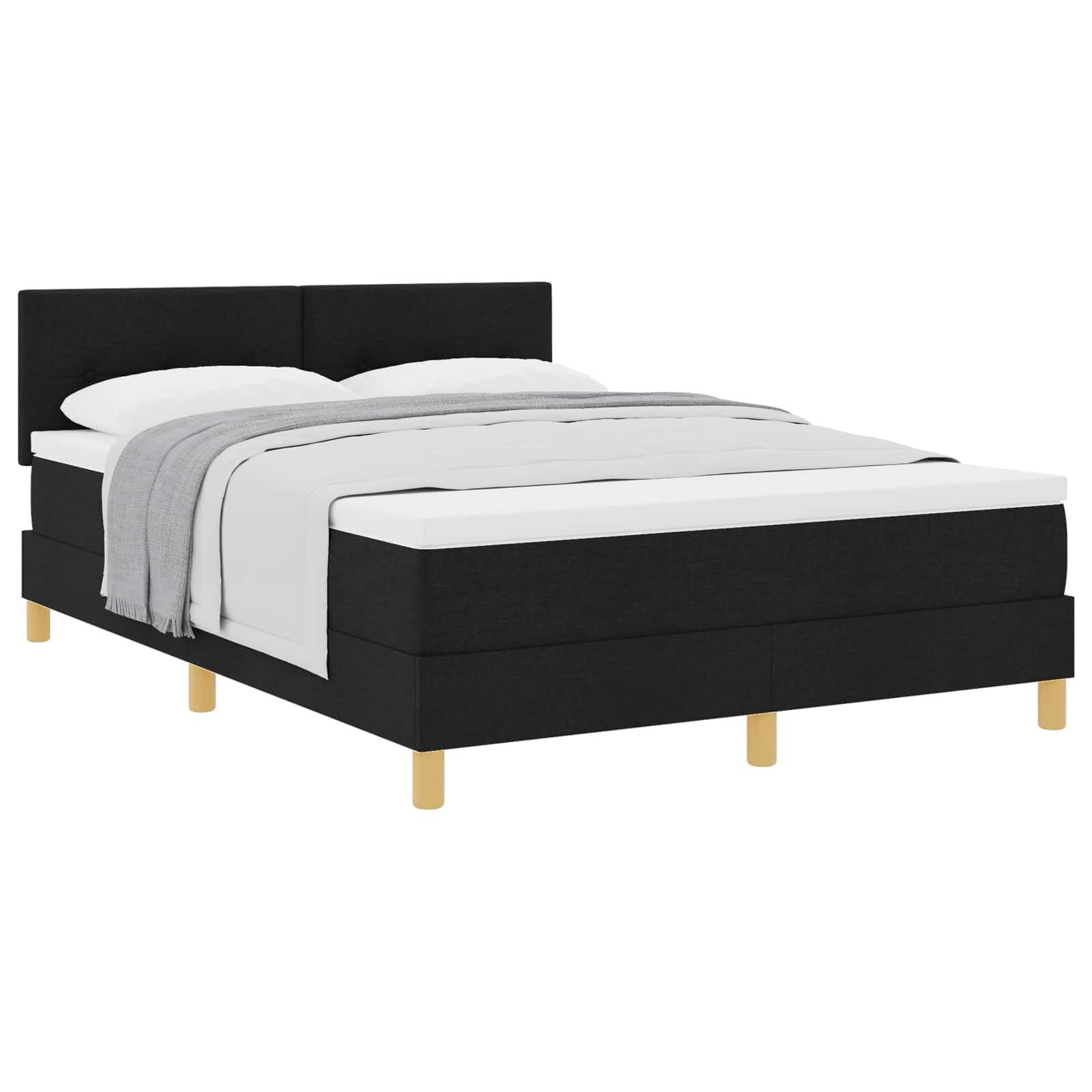 Boxspringbett 140 x 190 cm Schwarz - Modernes Doppelbett mit Taschenfederkern Matratze, Verstellbarem Kopfteil und Robustem Holzrahmen, Polsterbett für Schlafzimmer