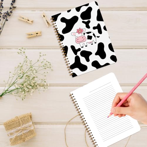 Image of 2 Pcs Cow Spiral Notebooks for Work, A5(8.3x5.8inch) Composition Notebook College Ruled Note Book, Pink Flowers Hardcover Notepads Diary Lined Travel Journal for Writing, Cute Cow Gifts for Women