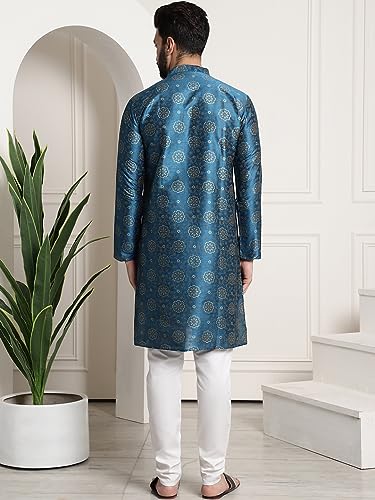 Image of SOJANYA (Since 1958 Men's Silk Blend Printed Kurta and Churidar Pyjama Set