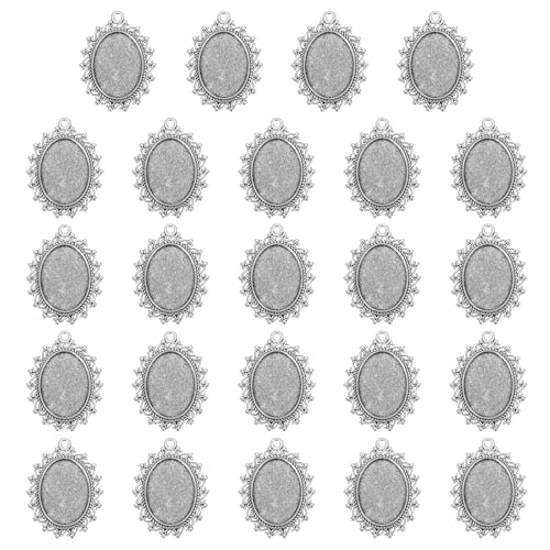Bandejas colgantes uxcell tallado hueco para joyería de 25 mm con bisel ovalado, plata, 24 uds
