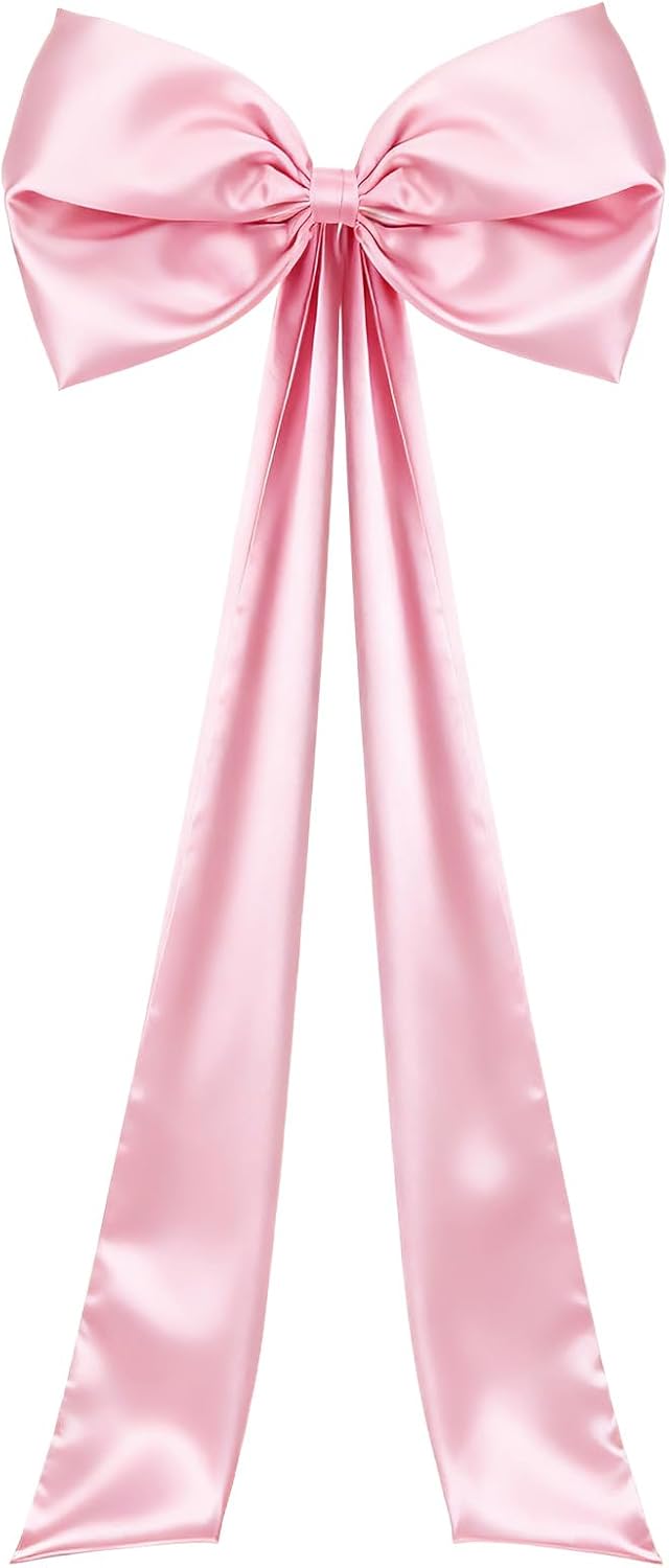 27 x 122 Giant Pink Bow for Coquette Birthday Decorations - Satin Bow with Long Streamers for Christmas Tree Topper Room Decor