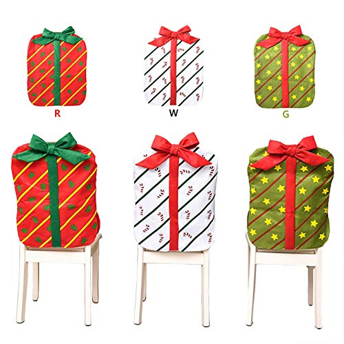 Orgrimmar 3PCS Christmas Chair Back Cover Bowknot Gift Package Design Christmas Decoration Chair Cover for Restaurant Hotel Home Kitchen Dining Room