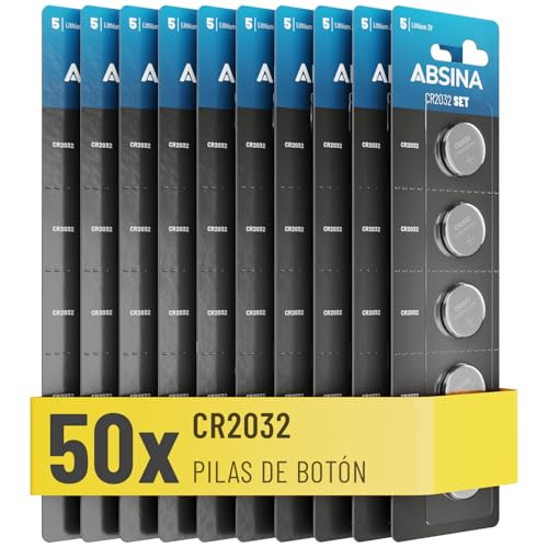 ABSINA 50x Pila CR2032 3V   Pilas CR 2032 Boton a Prueba de Fugas y duraderas   Pila CR 2032 Boton para Mando Coche y Mucho más