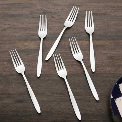 Image of BlackCarrot's 6 Pieces Rose Gold 304 Grade Stainless Steel Table Forks Set for Home & Kitchen, Fruit Fork, Dining Table, Shiny with 4mm Thickness, Silver