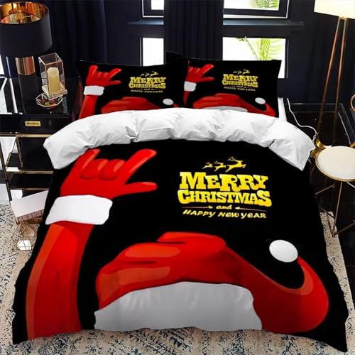 NDXRWDZR 布団セット クリスマス 枕カバー付寝具 柔らかい 通気性 抗菌 防臭 防ダニ ポリエステル布団カバー 190x210 cm + 2 枕カバー 43x63 cm