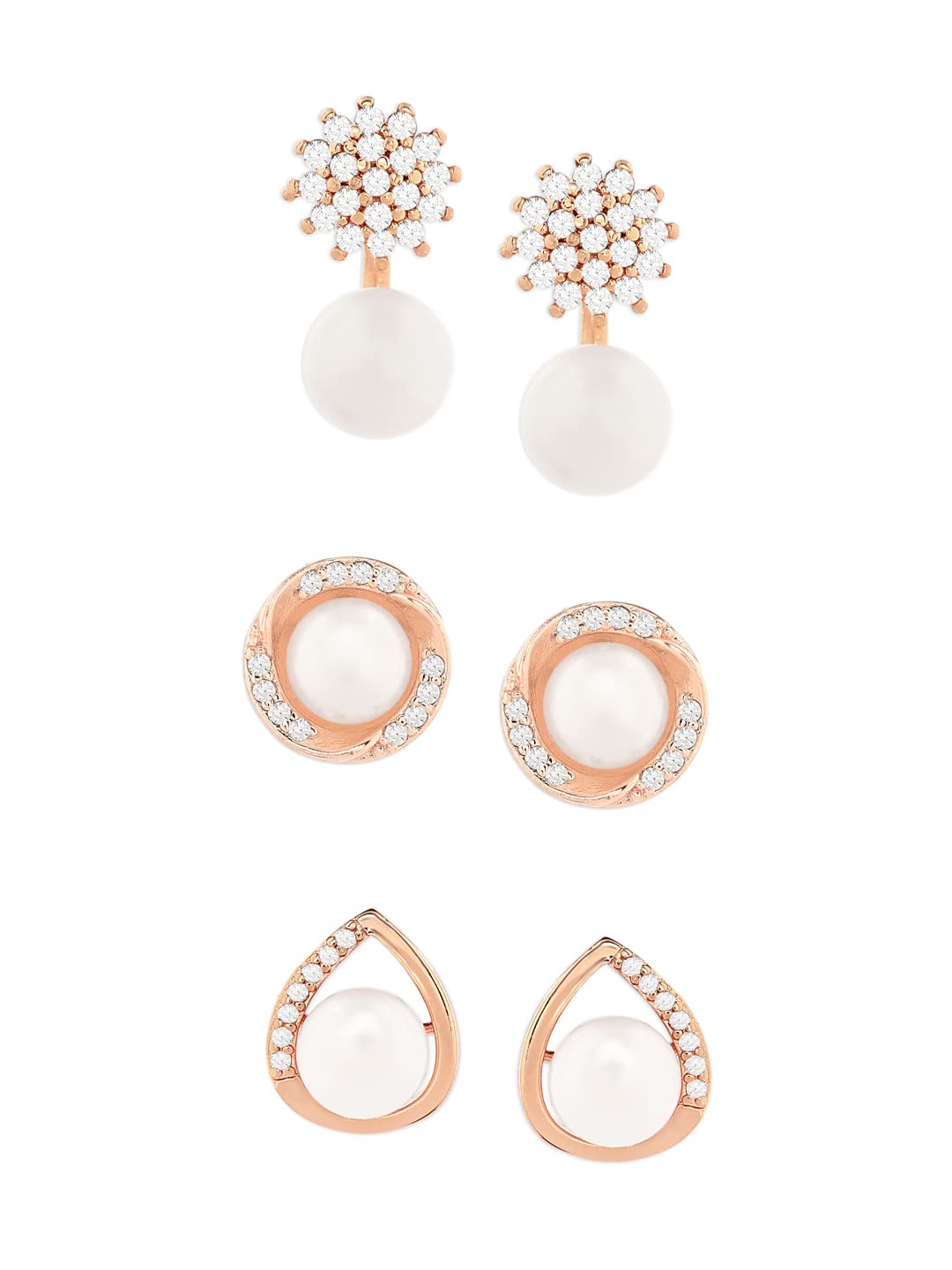 Zaveri Pearls Set of 3 Rose Gold Contemporary Cubic Zirconia Stud Earrings For Women-ZPFK13492 (B09XHPGYHB) Amazon Price History, Amazon Price Tracker
