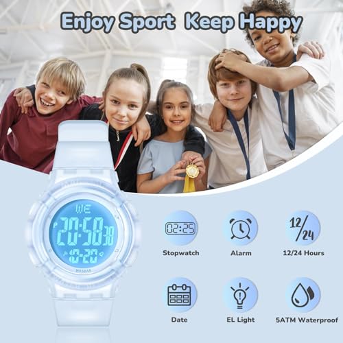 Kids Watches Digital Sport Watches for Girls Boys Outdoor Waterproof Watches with Alarm Stopwatch Child Wrist Watch Ages 7-15-Black Purple2