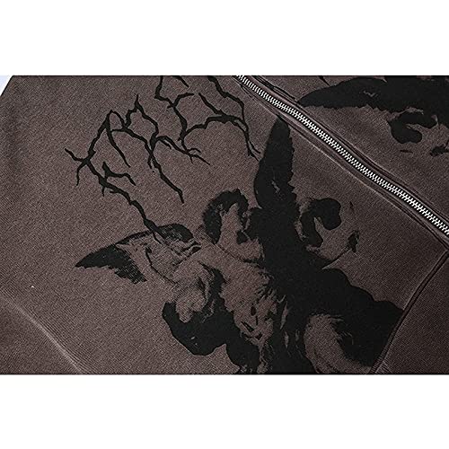 Sawmew Frauen Casual Einfarbig Hoodie Jacke Langarm Reißverschluss Loose Fit Y2k E-Girl Übergroße Engel Schmetterling Gedruckt Sweatshirt Streetwear Übergroßer Kapuzenmantel