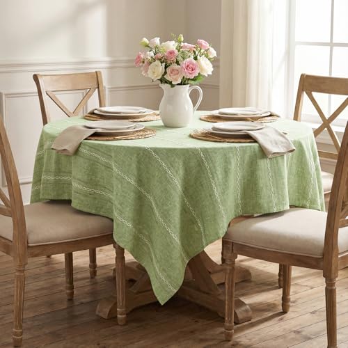 Horaldaily Sage Green Cotton Blend Tablecloth 60×84 Inch Rectangular, Farmhouse Style, Wrinkle Resistant Washable Table Cloth, Hemstitched Embroidery Table Cover for Home by Horaldaily - Used condition - Image 2