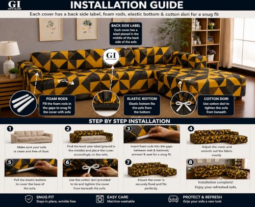 Image of Gifts Island Premium 160GSM Super Soft Yellow Prism Stretchable Sofa Cover L Shape 7 Seater Fully Covered | Suitable for Both Left and Right Side Chaise Sofa (Yellow Prism, 4+3 Seater)