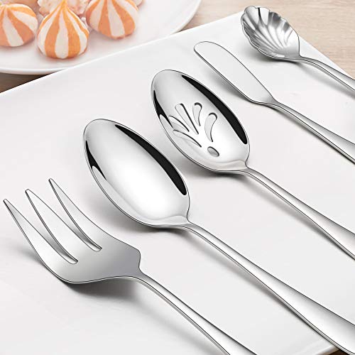 Lianyu 53 Piece Silverware Set, Include 48 Eating Silverware Set,5 Pieces Serving Utensils, Dishwasher Safe #TOP6