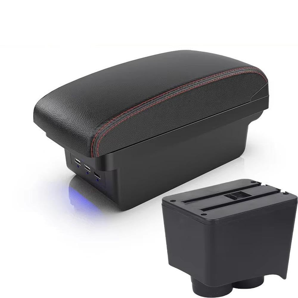 FSOZDBBPL Car Armrest Box For Polo Mk5 6R For Vento 2002-2009 Storage Box Car Accessories Interior Parts(B1 Black red 3 USB)