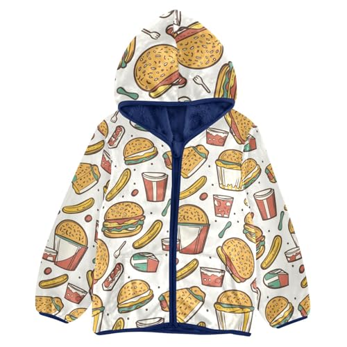 Fast Food Hamburger Girls Fleece Jacket Girls Fall Jacket Boys Coats Zip Up Hoodie Children Sherpa Warm Outerwear 2-10T