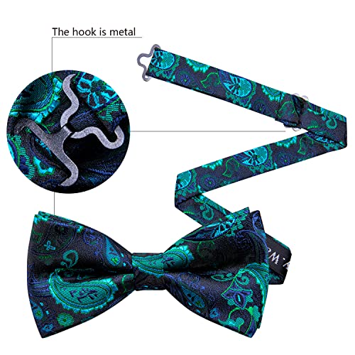 Image of YOHOWA Mens Bow Tie Set Paisley Coloful Pre-tied Bowties Adjustable with Handkerchief Cufflinks Wedding Prom Party