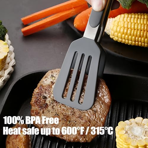 Image of YOMITH Stainless Steel Kitchen Tongs with Silicone Head, Nonstick Food Grade Cooking Tweezer Chimta for Buffet Multi Purpose Food Serving Tools (Black, 3 PCS Set)