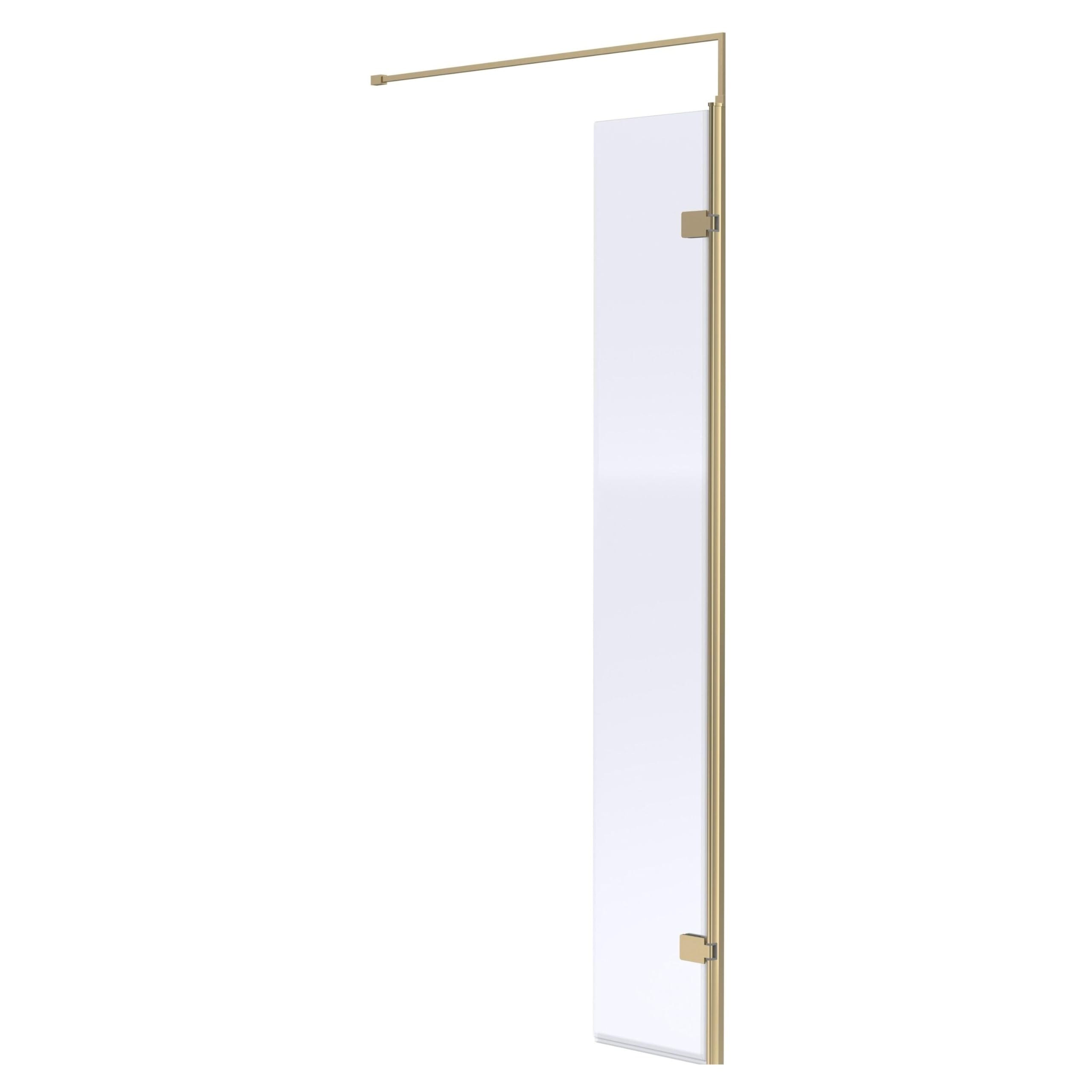 Balterley Wetroom Shower Return Screen with Support Bar, Hinged Glass Shower Screen for Wet Room and Bathroom, 8mm Toughened Safety Glass Return Screens - 322 x 1850mm (Brushed Brass)