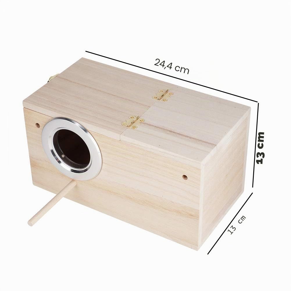 Nichoir Oiseaux Extérieur Bois Naturel – Boîte de Reproduction pour Perruche Pinson Tourtereaux Cockatiel Conure, Ouverture Droite, Abri Nidification Jardin Balcon