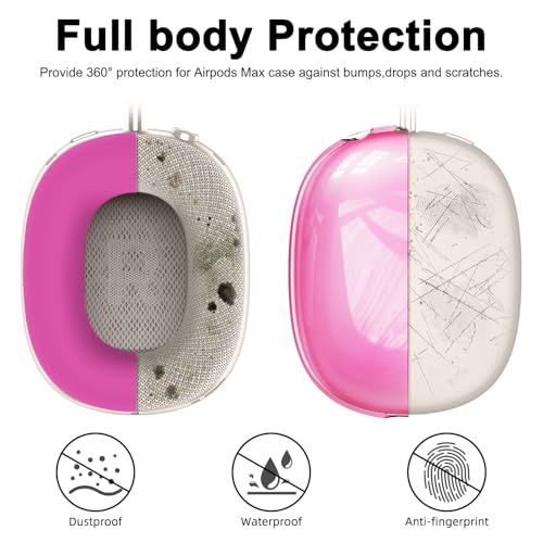 Image of Silicone Case Cover for AirPods Max 2 / AirPods Max Headphones (Hot Pink) | Clear Soft TPU Ear Cups Cover /Ear Pad Case Cover /Headband Cover for AirPods Max,Transparent Accessories for Apple AirPods Max