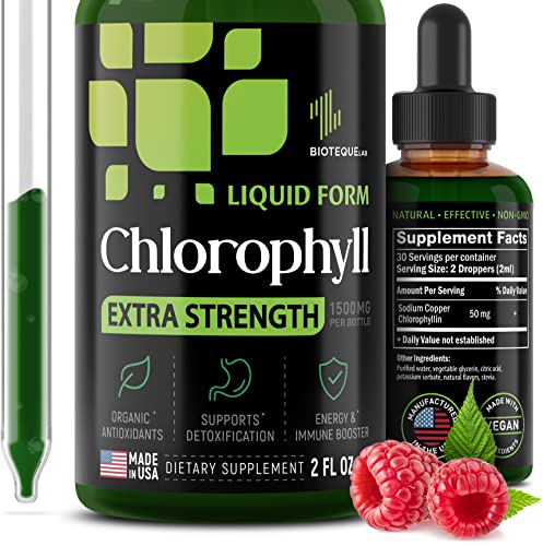 Liquid Chlorophyll Drops for Water - Organic Energy Booster, Powerful Antioxidant, Internal Deodorant, Detox - Chlorophyll Liquid Drops for Natural Digestion Liver Immune Support - 50mg per Serving